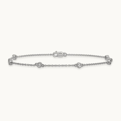 Diamond Station Cable Bracelet, 14K White Gold