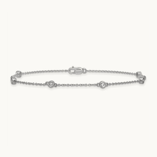 Diamond Station Cable Bracelet, 14K White Gold