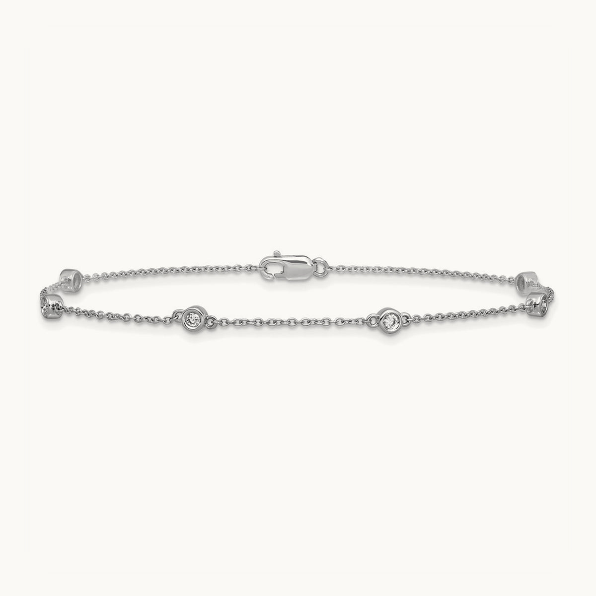 Diamond Station Cable Bracelet, 14K White Gold