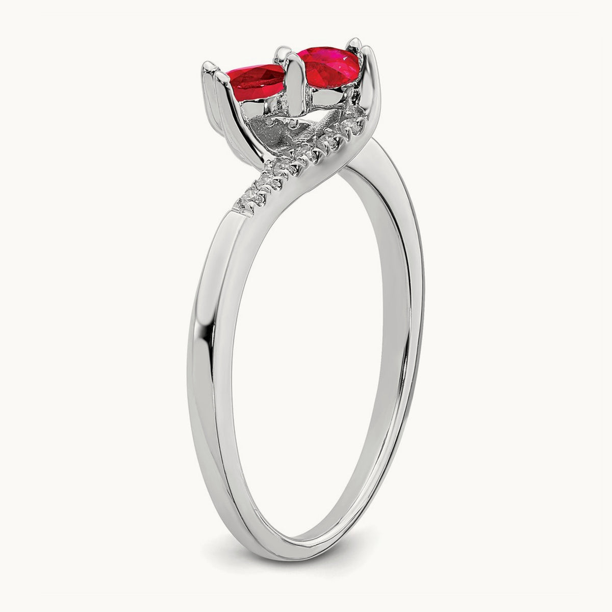 Ruby and Diamond 2-stone Bypass Ring, 14K White Gold