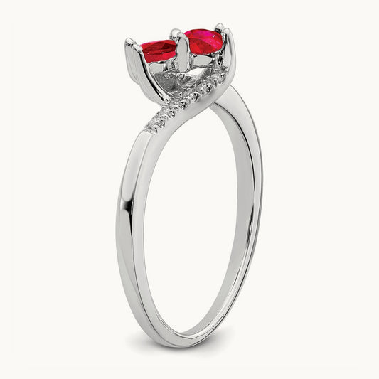 Ruby and Diamond 2-stone Bypass Ring, 14K White Gold