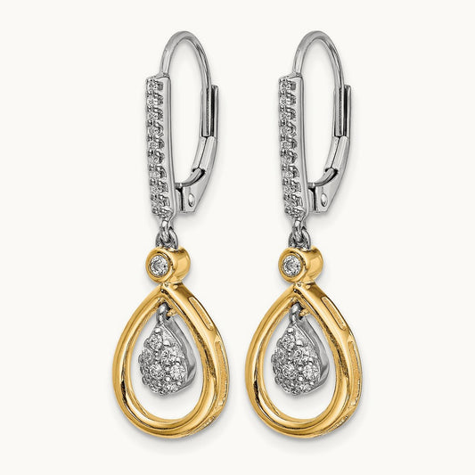 Oval Cluster Diamond Leverback Earrings, 14K Two-tone