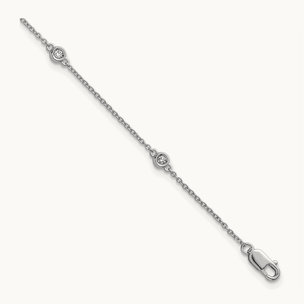 Diamond Station Cable Bracelet — 14K White Gold