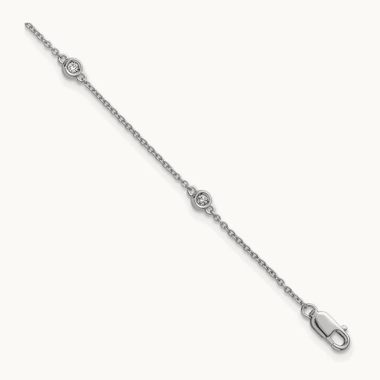 Diamond Station Cable Bracelet — 14K White Gold