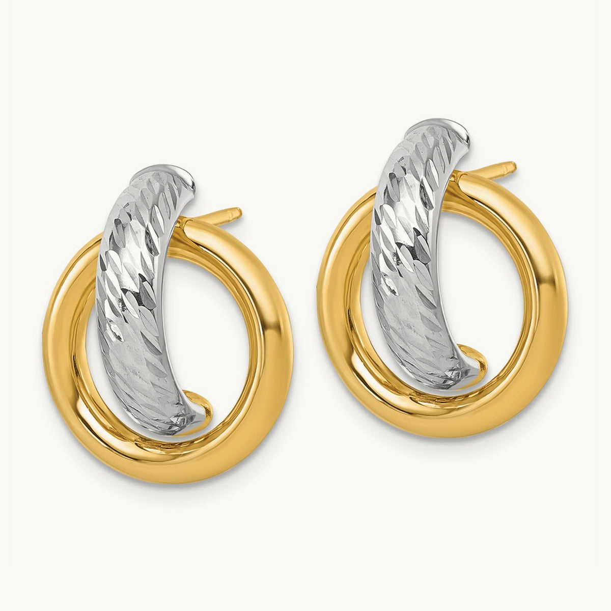 Polished and D/C Post Earrings, 14K with White Rhodium