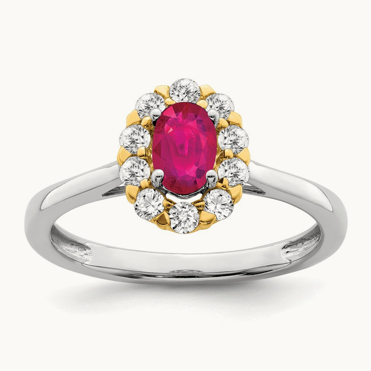 Created Ruby Halo Ring, 0.50 ct tw Lab-Grown Diamond — 14K Two-Tone