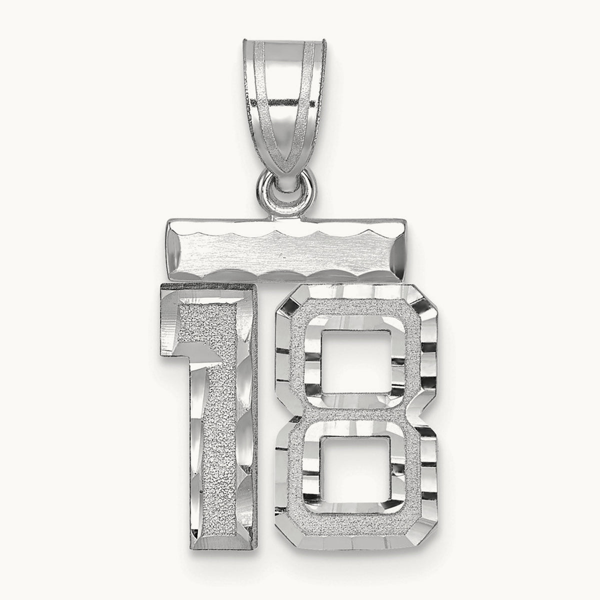 Small Brushed Diamond-cut Number 18 Charm — 14K White Gold