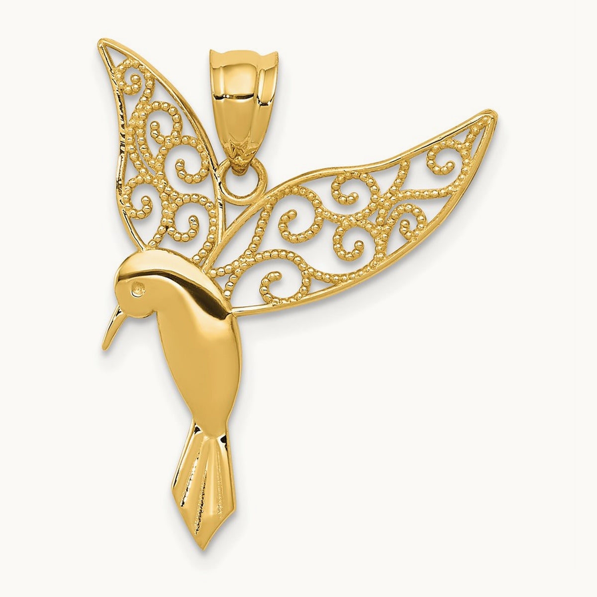 Polished Hummingbird Pendant, 14K