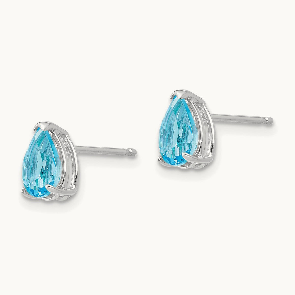 7x5mm Pear Blue Topaz Earrings, 14K White Gold