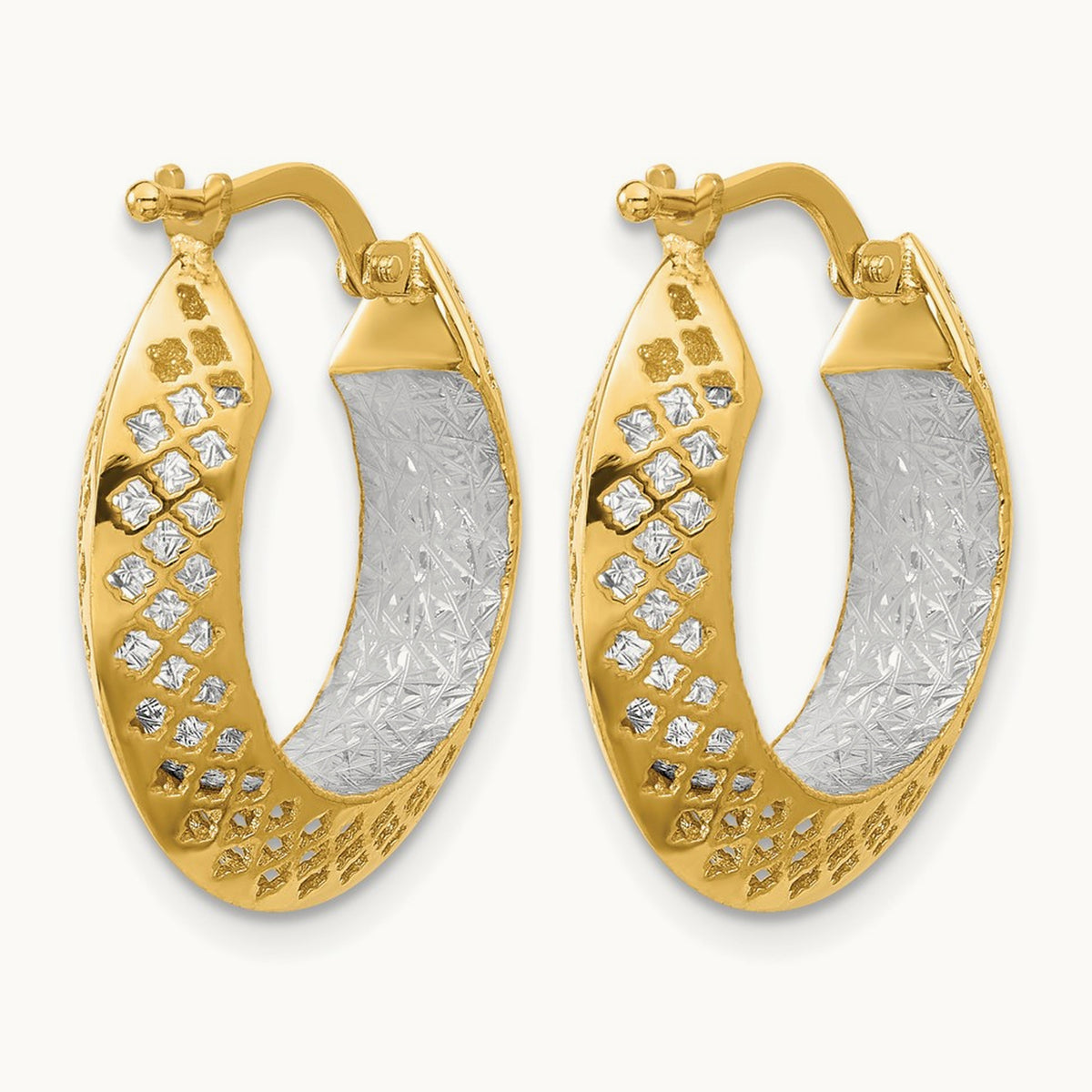 Polished and Diamond-cut Hoop Earrings, 14K Two-tone — Leslie's