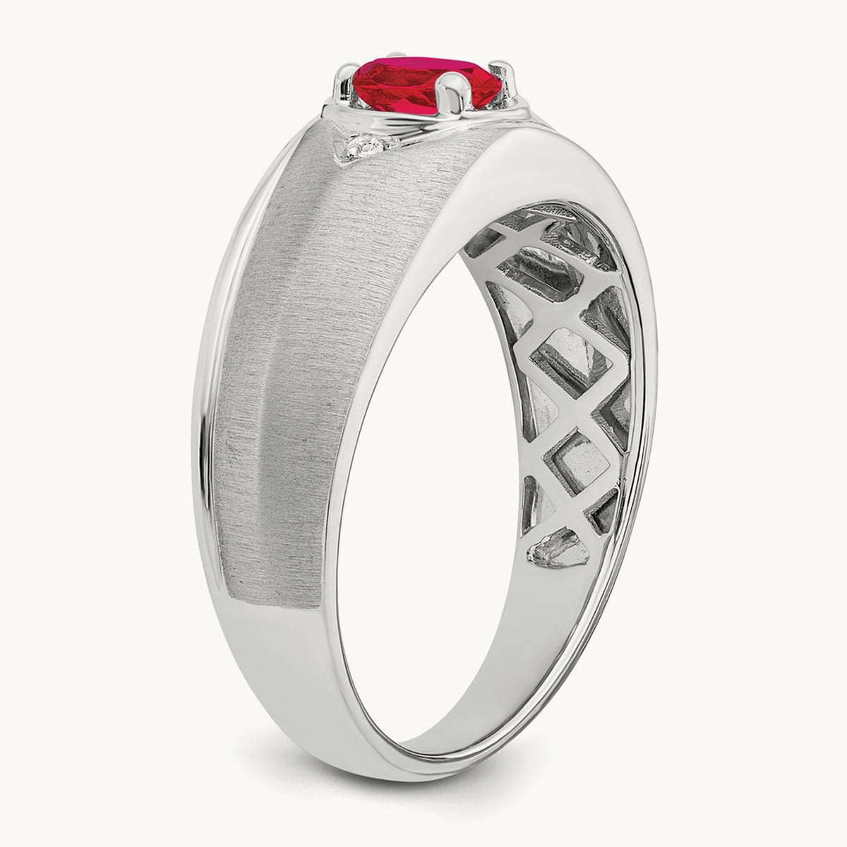 Oval Ruby and Diamond Men's Ring — 14K White Gold, 10
