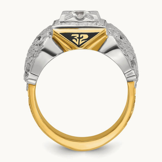 14ktt IBGoodman Textured Enamel & Dia 32nd Scottish Rite Masonic Ring
