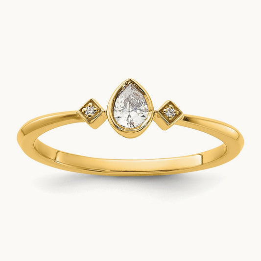 Petite Pear Complete Dia Ring, 14K Gold