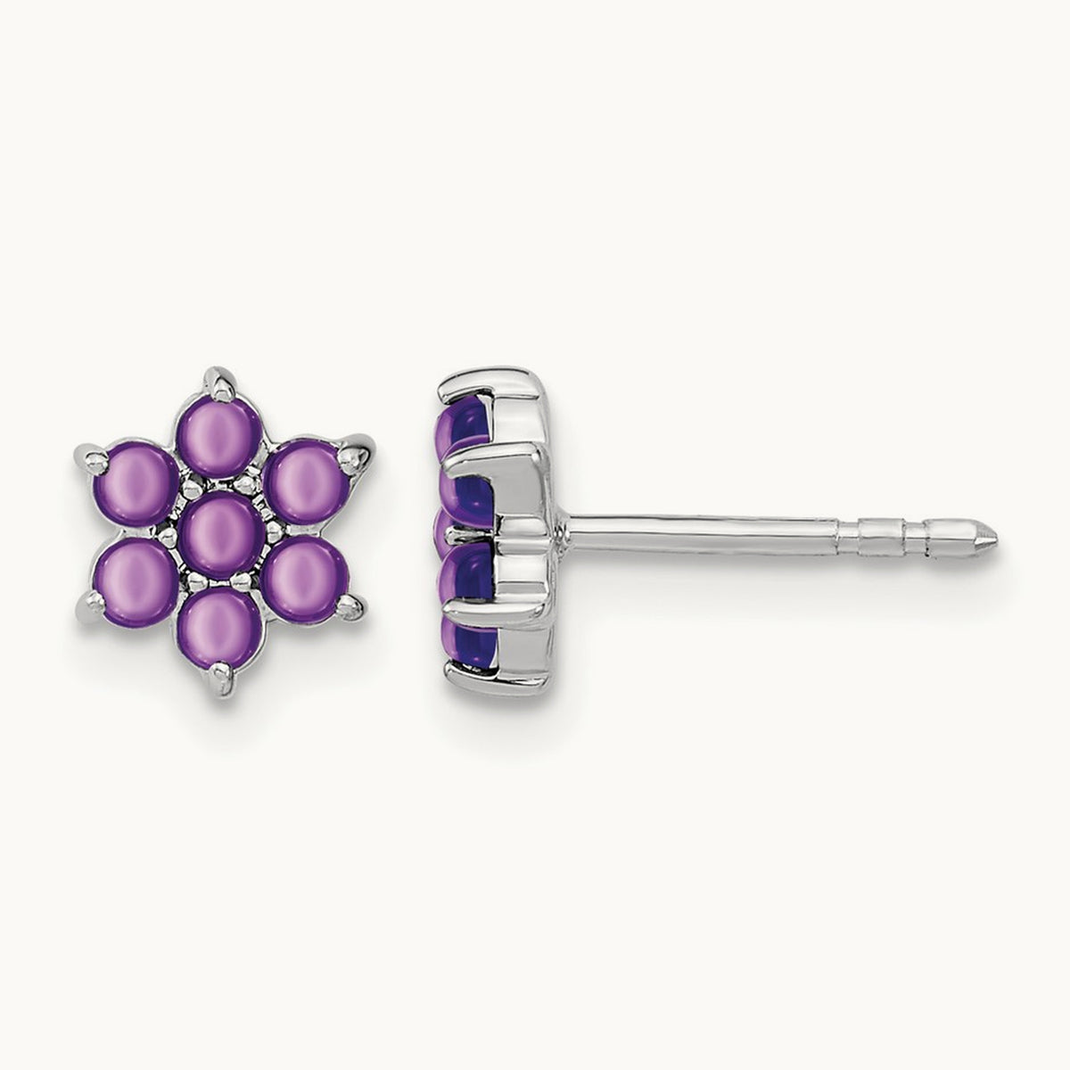Amethyst Floral Post Earrings, 14K White Gold
