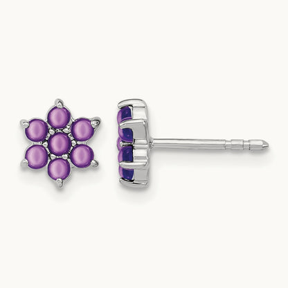 Amethyst Floral Post Earrings, 14K White Gold