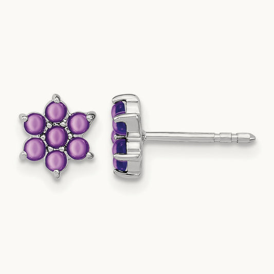 Amethyst Floral Post Earrings, 14K White Gold