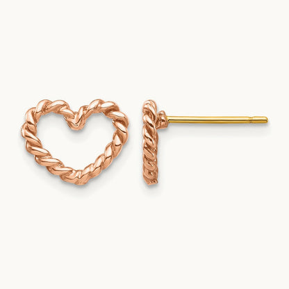 Polished Twisted Heart Post Earrings, 14K Rose