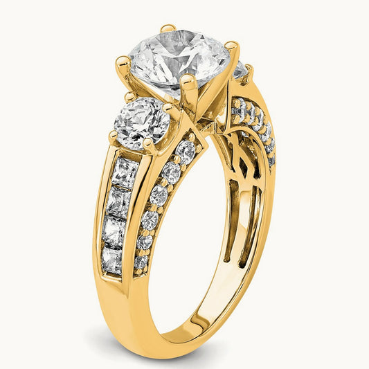 Round 3 Stone Engagement Ring, 3.75 ct tw Lab-Grown Diamond — 14K Yellow Gold
