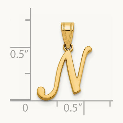 Script Letter N Initial Pendant, 14K Yellow Gold
