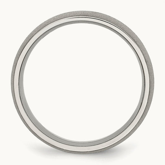Polished w/Stone Finish Band, 7mm, Stainless Steel