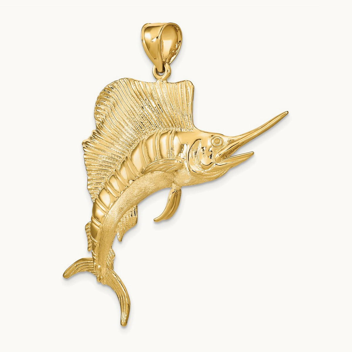 3-D Polished Textured Sailfish Charm, 14K