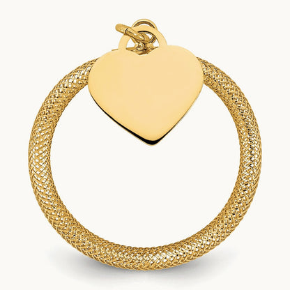 Woven Mesh Stretch Polished Heart Charm Ring, 14K Gold
