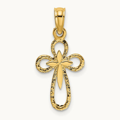Cut-Out Cross w/ Small Interior Cross Charm, 14K