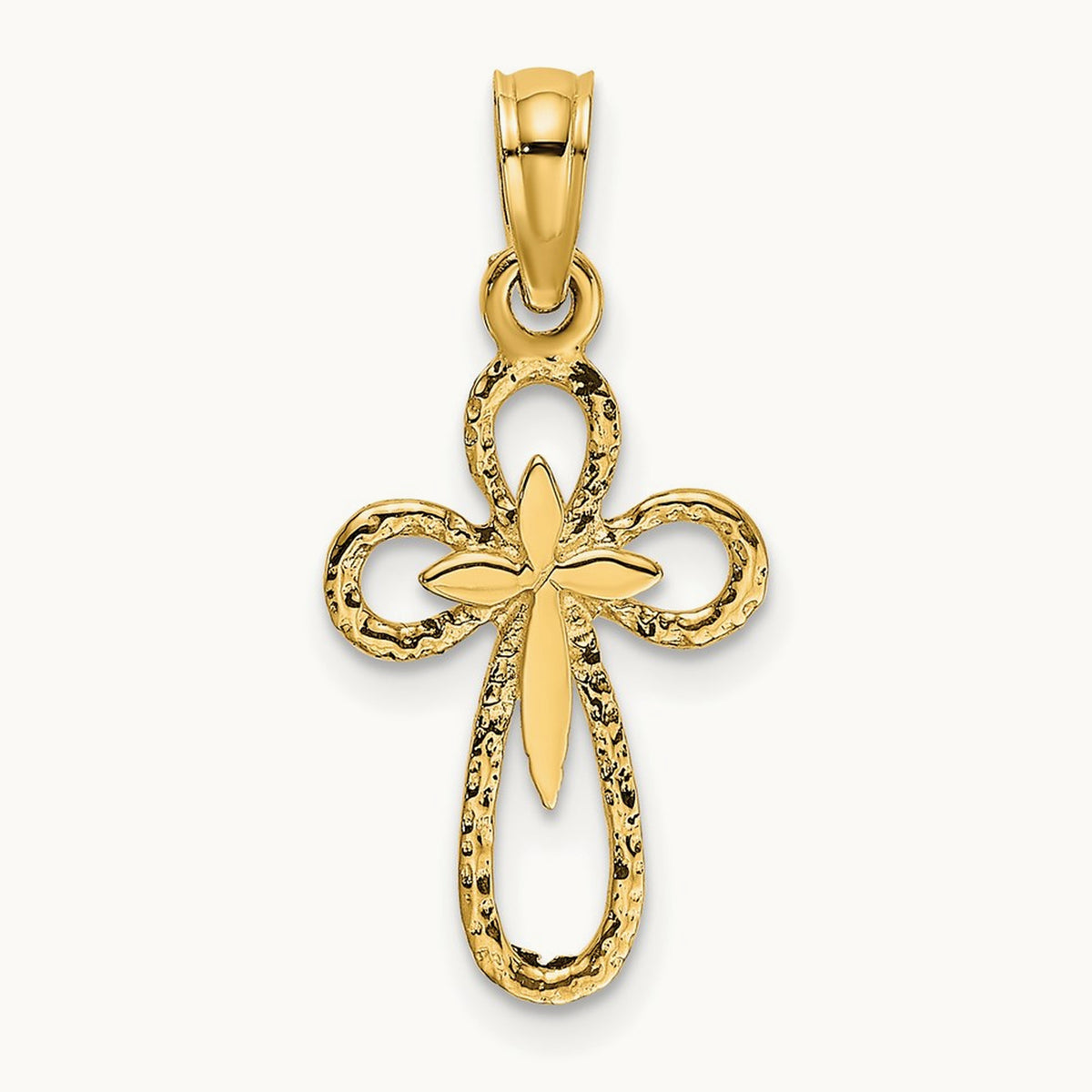 Cut-Out Cross w/ Small Interior Cross Charm, 14K