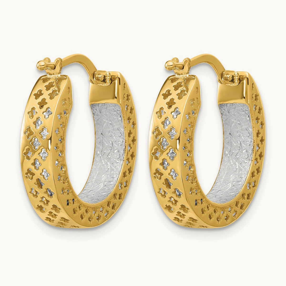 Polished and Diamond-cut Hoop Earrings, 14K Two-tone — Leslie's