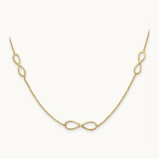 Polished Infinity Stations 16in with 2in ext. Necklace, 14K