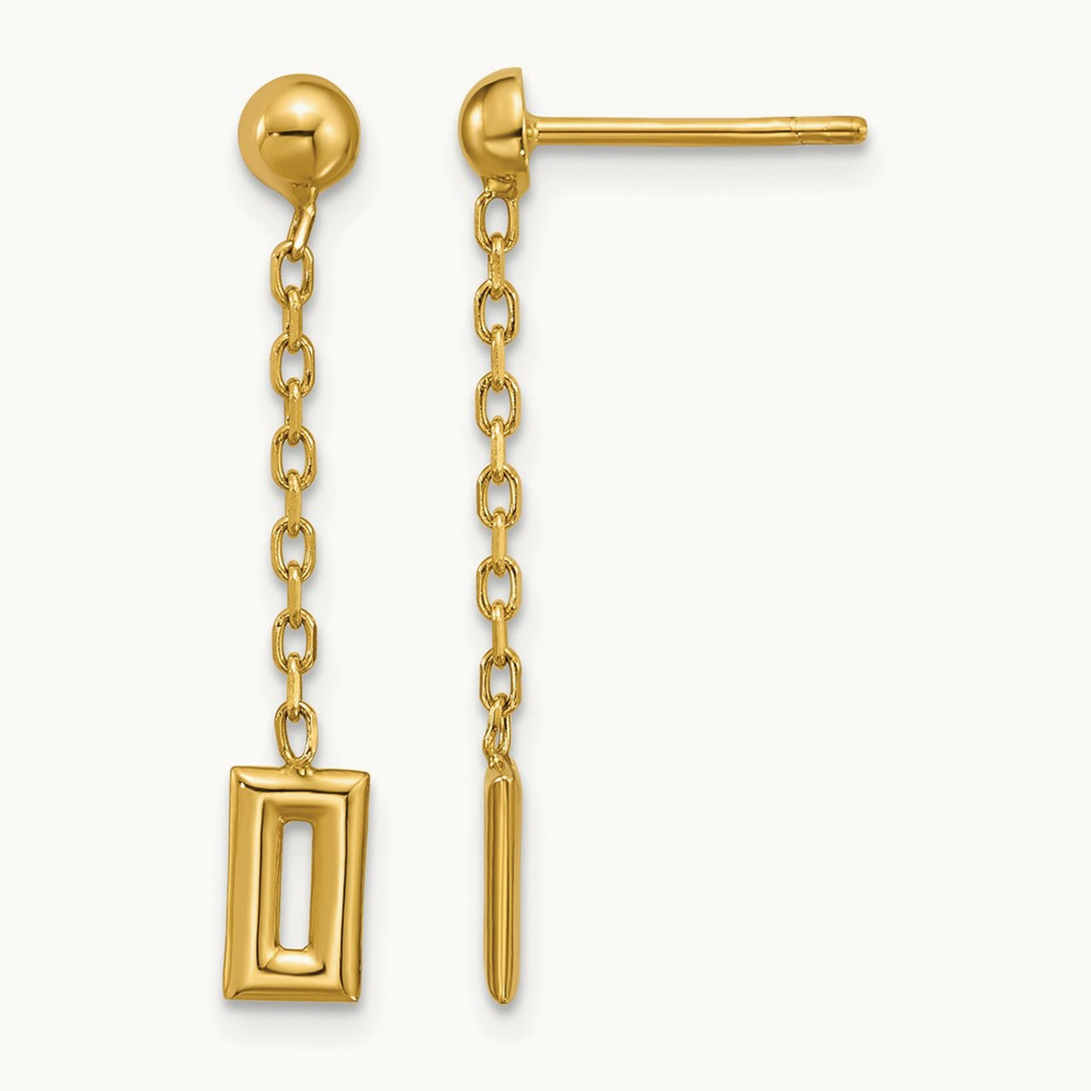 Polished Rectangle Dangle Post Earrings, 14K — Leslie's