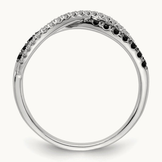 Black and White Diamond Twisted Ring, 14K White Gold