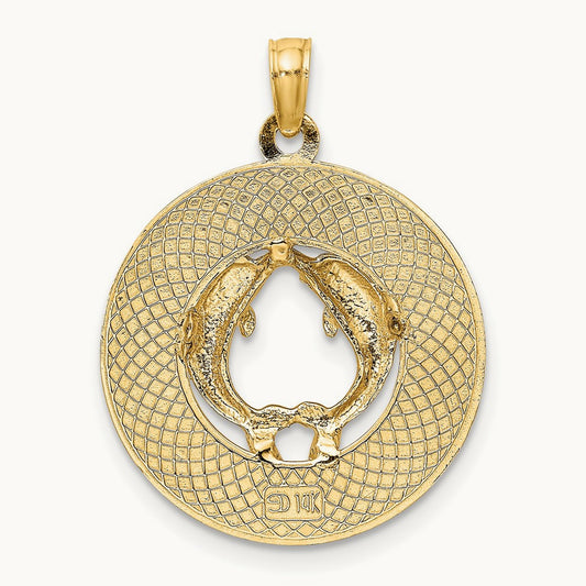 SARASOTA w/Dolphins Circle Charm, 14K