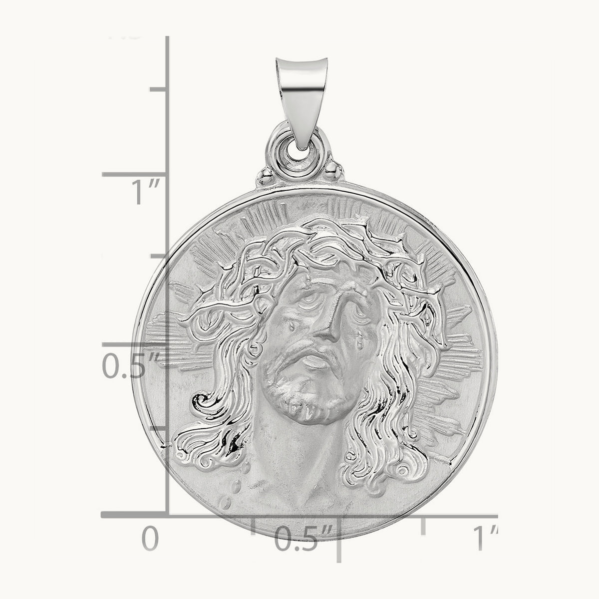 Polished and Satin Hollow Jesus Face Disc Pendant — 30mm