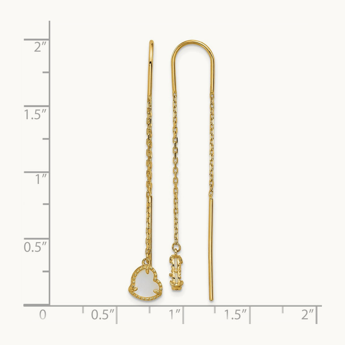 Polished Mother of Pearl Heart Cable Chain Threader Earrings, 14K