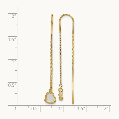 Polished Mother of Pearl Heart Cable Chain Threader Earrings, 14K