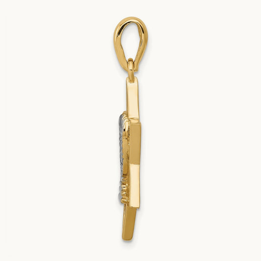 w/ White Rhodium Solid Menorah In Star Of David Charm, 14K