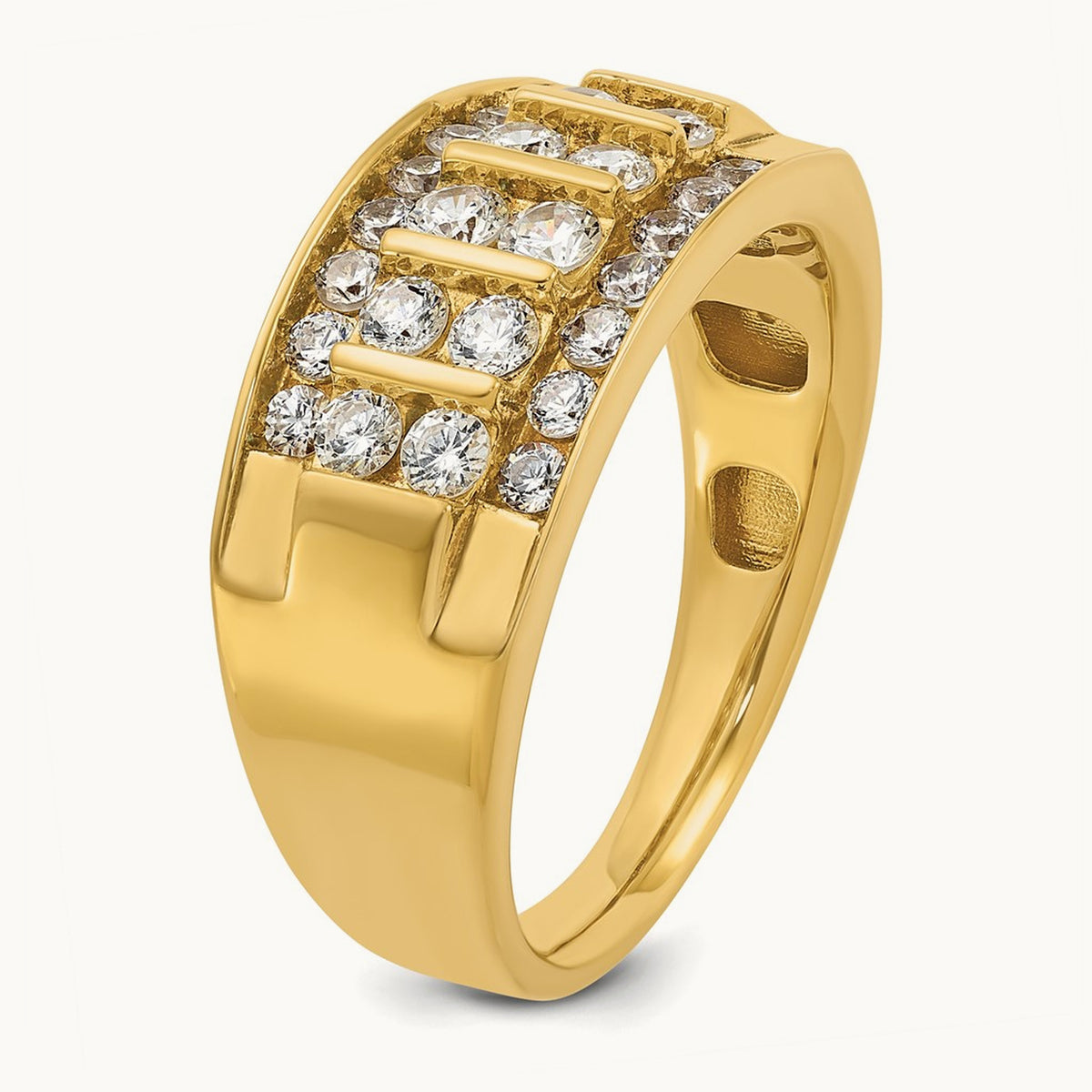 IBGoodman Men's Polished 4-Row 1 Carat Diamond Ring, 14K