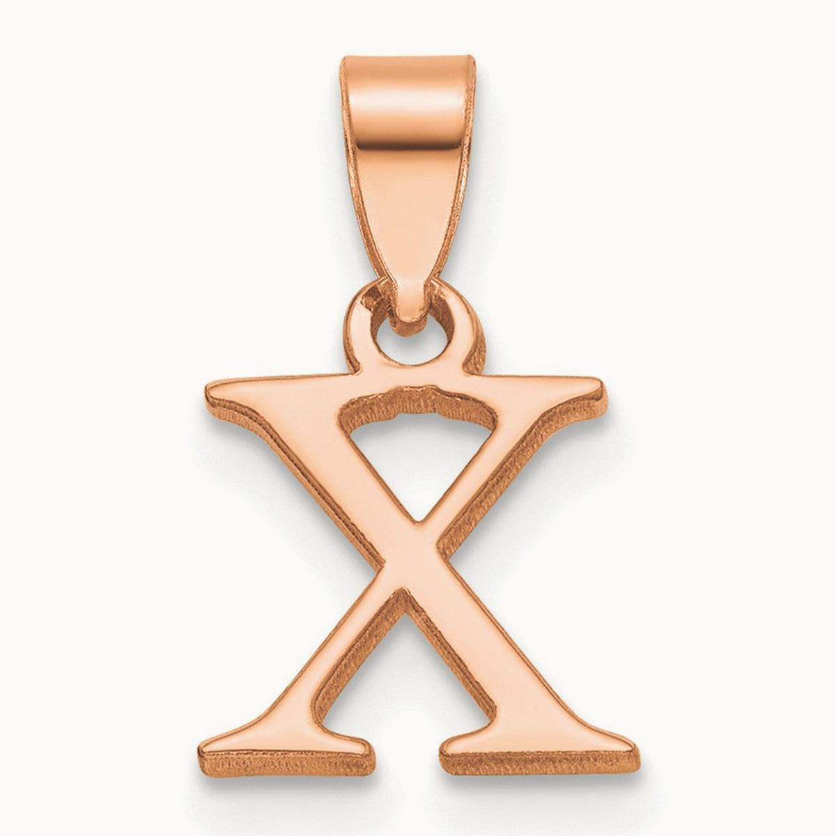 Polished Block Initial Pendant — 14K Rose Gold, X