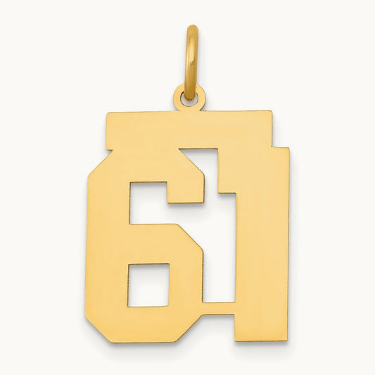 Medium Polished Number 61 Charm, 14K