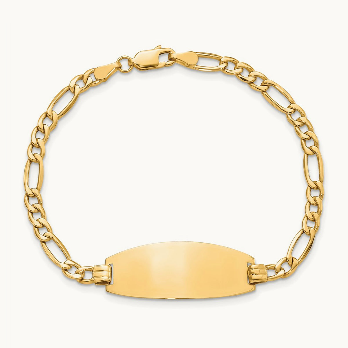 Semi-Solid Oval Figaro ID Bracelet — 14K Yellow Gold, 8mm