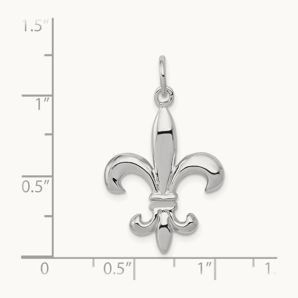 Solid Polished 3-D Fleur de Lis Charm, 14K White Gold