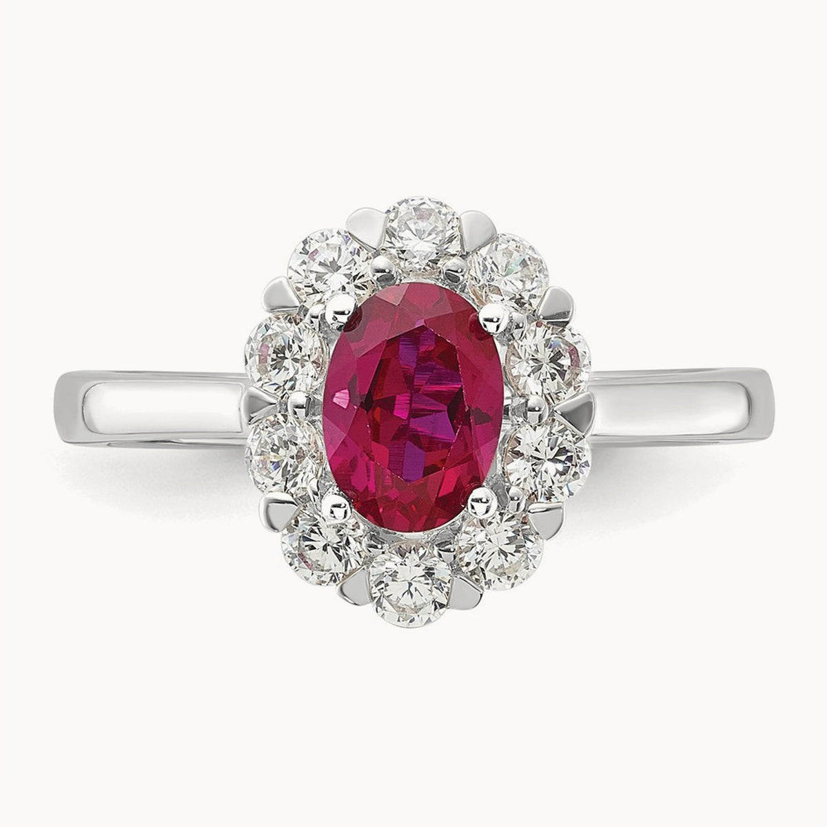 Created Ruby Halo Ring, 0.50 ct tw Lab-Grown Diamond — photo set