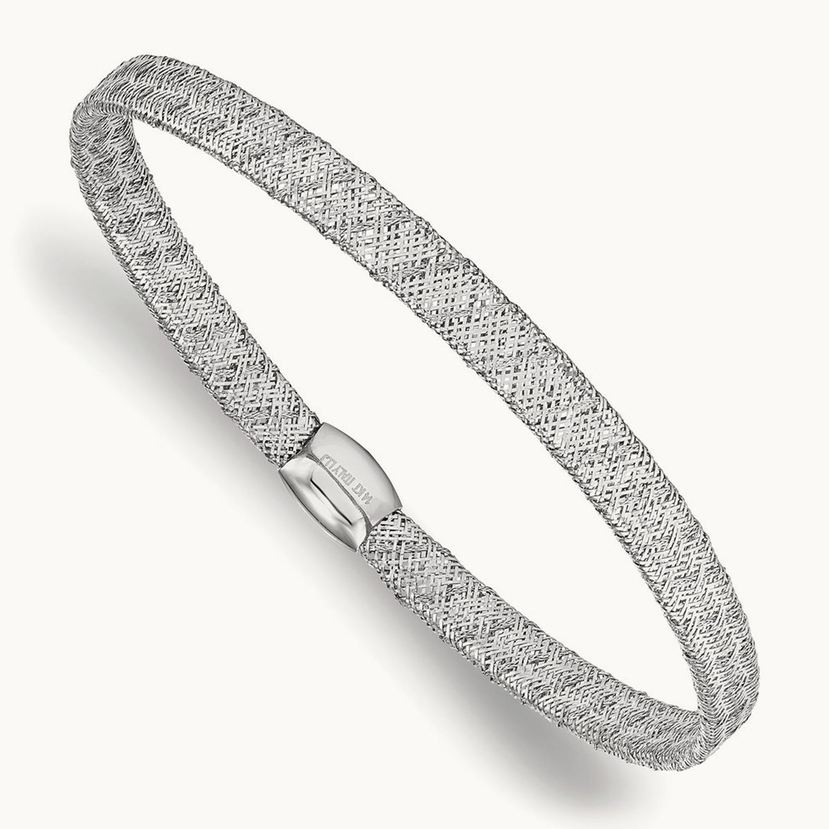 w/White RH-plating Fancy Stretch Bangle Bracelet, 14K — Leslie's