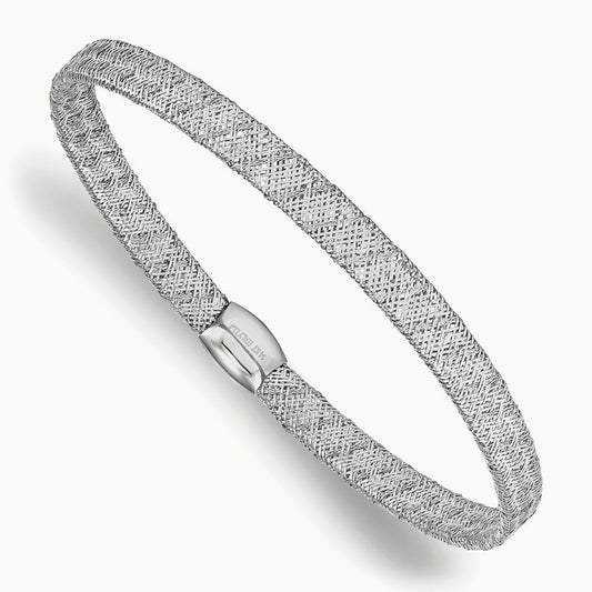 w/White RH-plating Fancy Stretch Bangle Bracelet, 14K — Leslie's