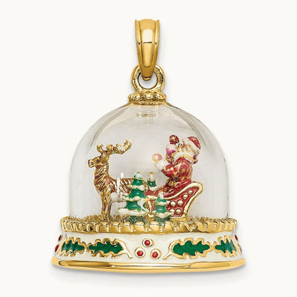 3-D Enameled Christmas Snow Globe Charm, 14K