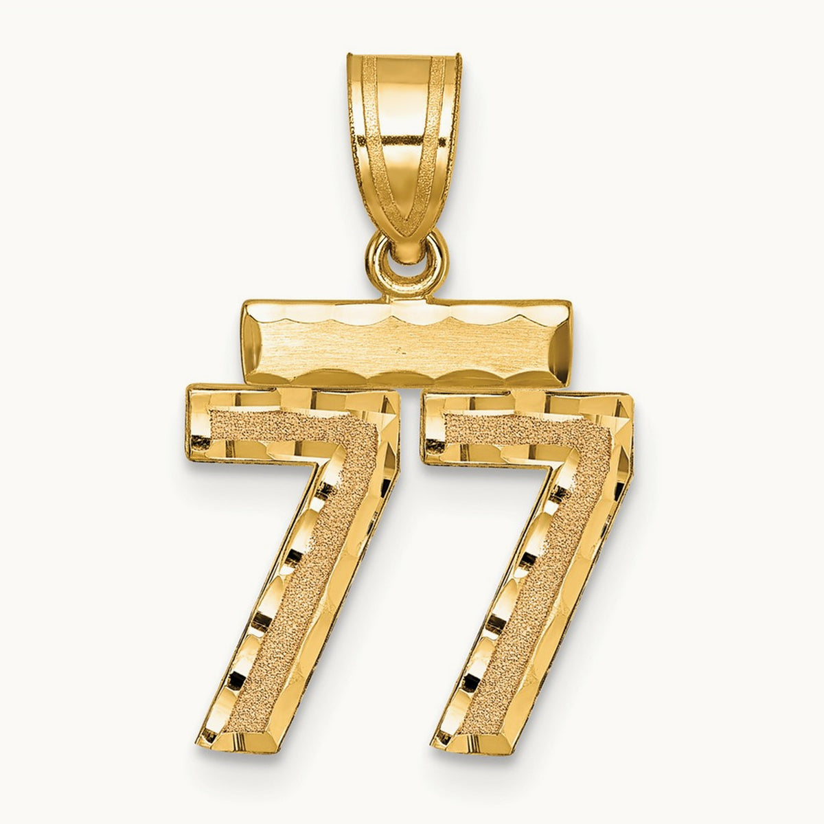 Small Brushed Diamond-cut Number 77 Charm, 14K
