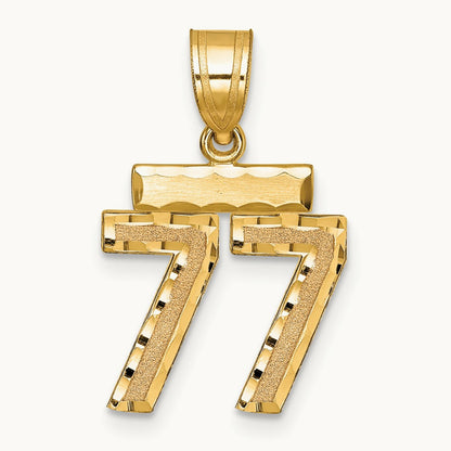 Small Brushed Diamond-cut Number 77 Charm, 14K