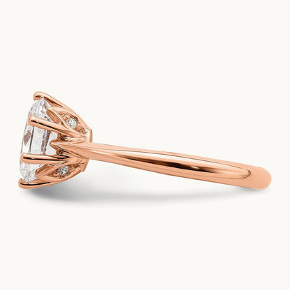 Polish 2ct Oval Leaf Design Semi-Mount Dia Ring, 14K Rose