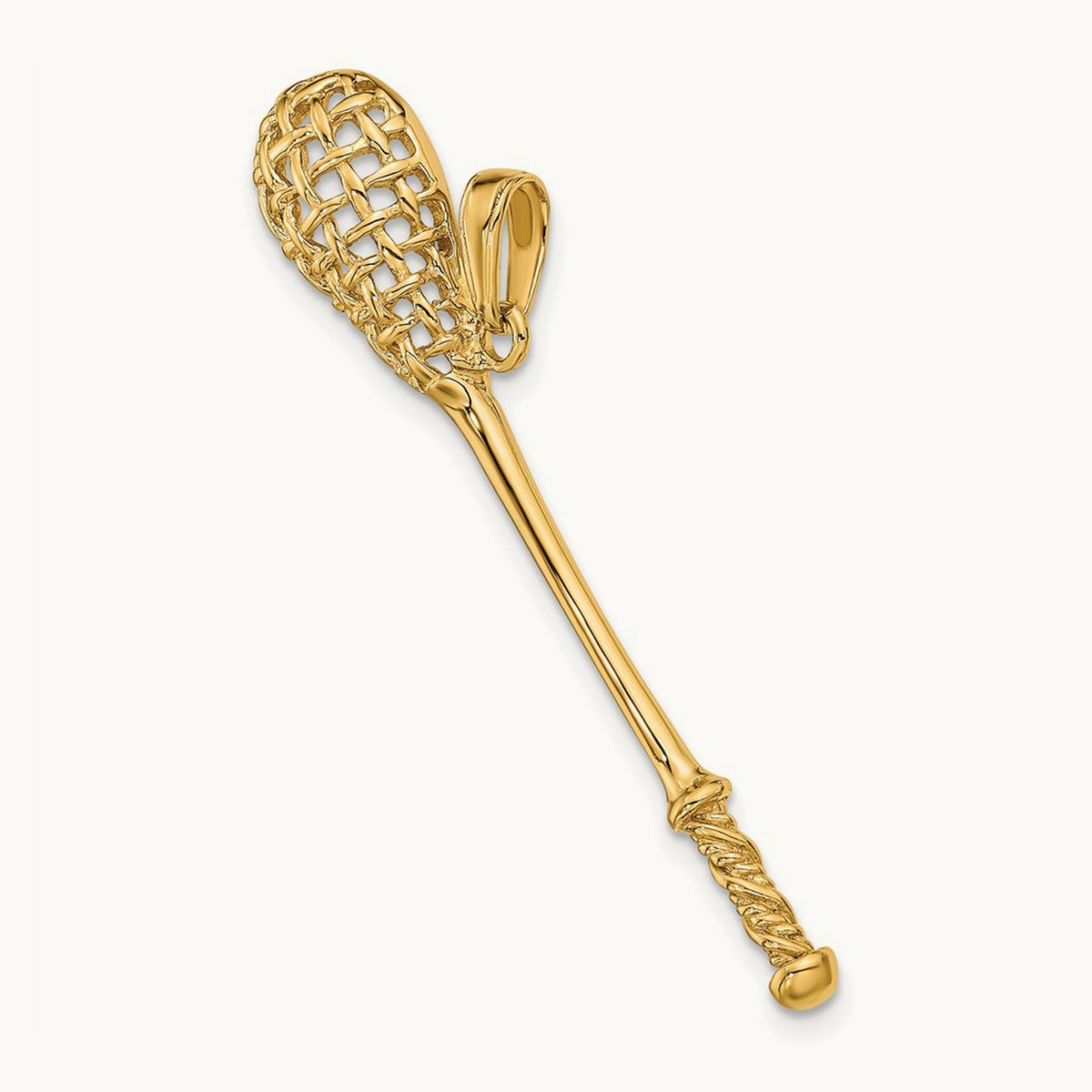 Solid Polished 3-D Lacrosse Stick Pendant, 14K
